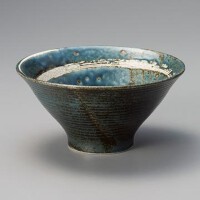 ひび絵うず藍染２０ｃｍ反り高台丼
